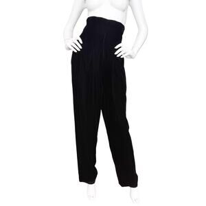 Bob Mackie Vintage 80's Black Velvet High Waist Suspender Trousers Pants Size 8